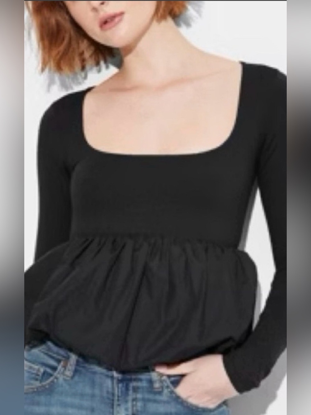 Wild Fable Black Long Sleeve Peplum Top